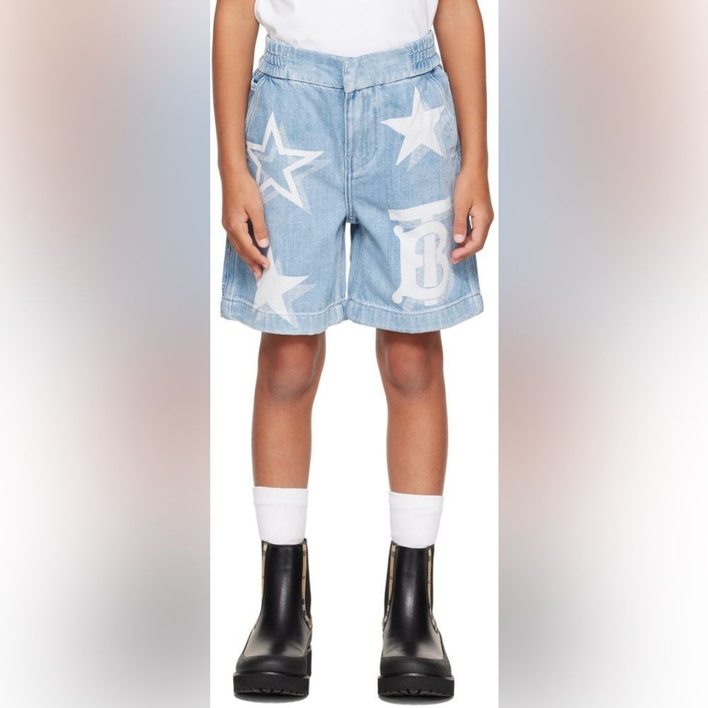 Burberry Kids Blue TB Star Print Denim Shorts blue size 4 NWT